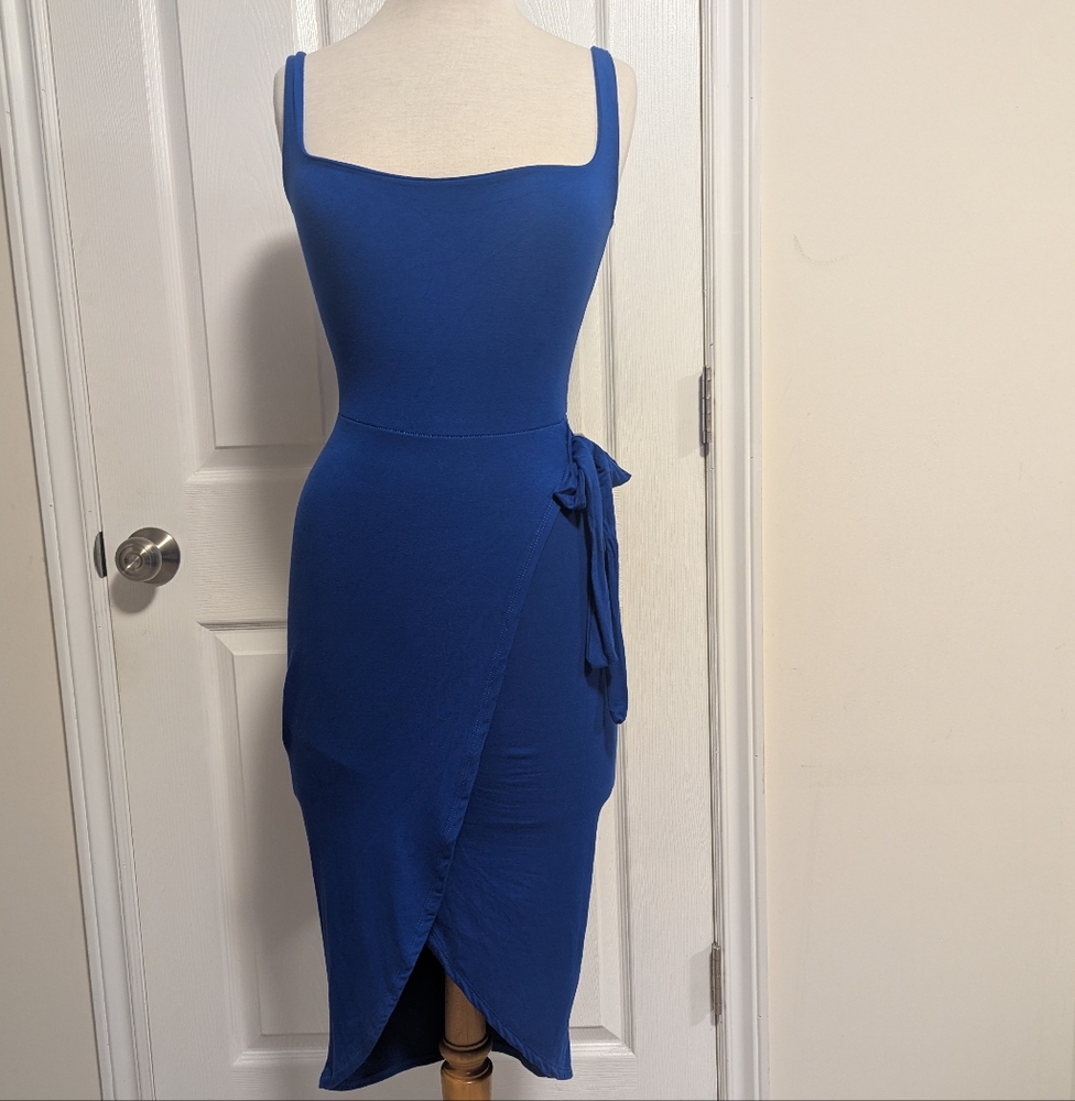See You Monday Cobalt Blue Wrap Midi Dress